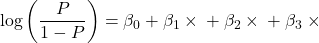 \[\log \left( \frac{P}{1-P} \right) = \beta_0 + \beta_1 \times \text{سن} + \beta_2 \times \text{جنسیت} + \beta_3 \times \text{فشار خون}\]