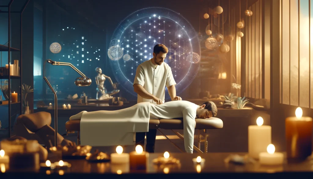 یک نمای واقعی از یک جلسه حرفهای ماساژ درمانی در یک محیط مدرن اسپا