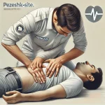 ین تصویر به صورت حرفهای و دقیق نحوه اجرای Heimlich Maneuver را به تصویر میکشد. در این تصویر، یک فرد در حال انجام Heimlich Maneuver روی فرد دیگری است و تمرکز تصویر بر روی دستهایی است که در ناحیه بالای شکم فرد در حال اعمال فشار هستند.