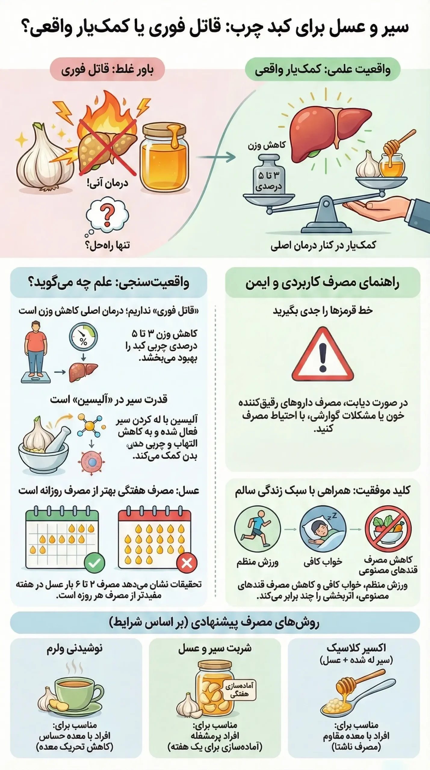 خواص سیر و عسل برای کبد چرب : قاتل فوری کبد چرب یا دروغ؟